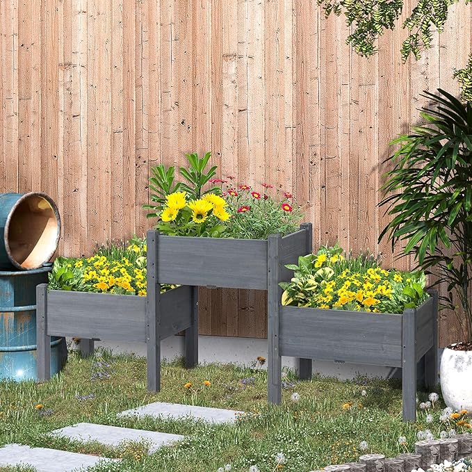 73x18x32 3Tier Raised Wood Garden Planter Durable Finish All-Season Durability Freestanding Grey Heavy-Duty Structure Weather-Resistant