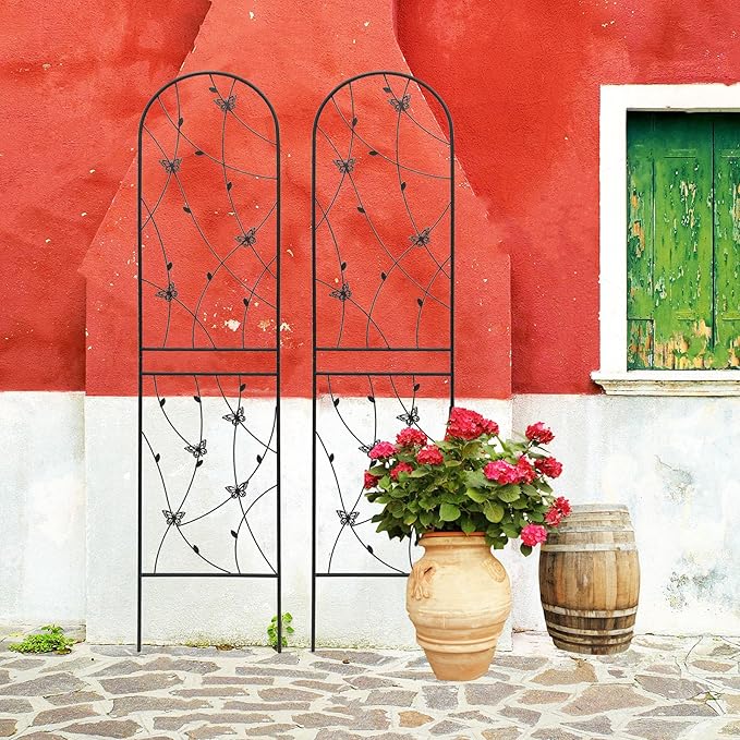 2 Pack Large Garden Trellis Heavy Duty Rustproof Iron Plant Trellis for Potted Plant Support Metal Climbing Rose Trellis Vine Vegetable Cucumber Black -86 H x 19.7 W
