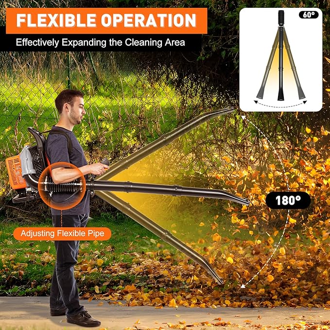 65cc Backpack Leaf Blower Gas Powered 3.6HP 2 Stroke Backpack Blower Gas Blower Snow Blower Lawn Blower Gasoline Backpack Leaf Blower for Lawn Care (US Stock)