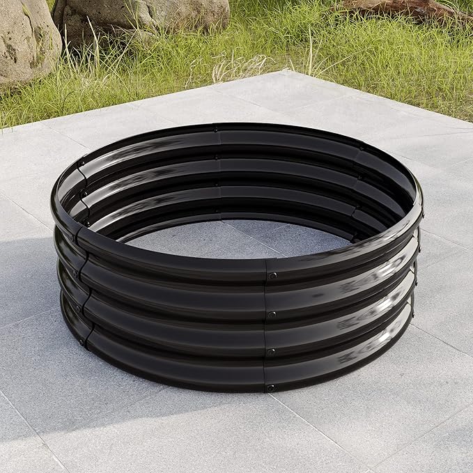32.08*11.4 Tall Round Raised Garedn BedMetal Raised Beds for Vegetables Outdoor GRaised Planter Box Backyard Patio Planter Raised Beds for Flowers Herbs Fruits Black