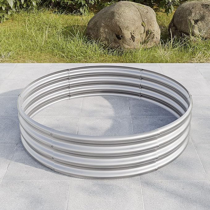 Round Galvanized Raised Garden Bed Outdoor Metal Planter Raised Beds Backyard Patio Raised Planter Box for Gardening Vegetables Fruits Flowers and Herbs 47.24 Dia. x 11.42 H(1pack) Sliver
