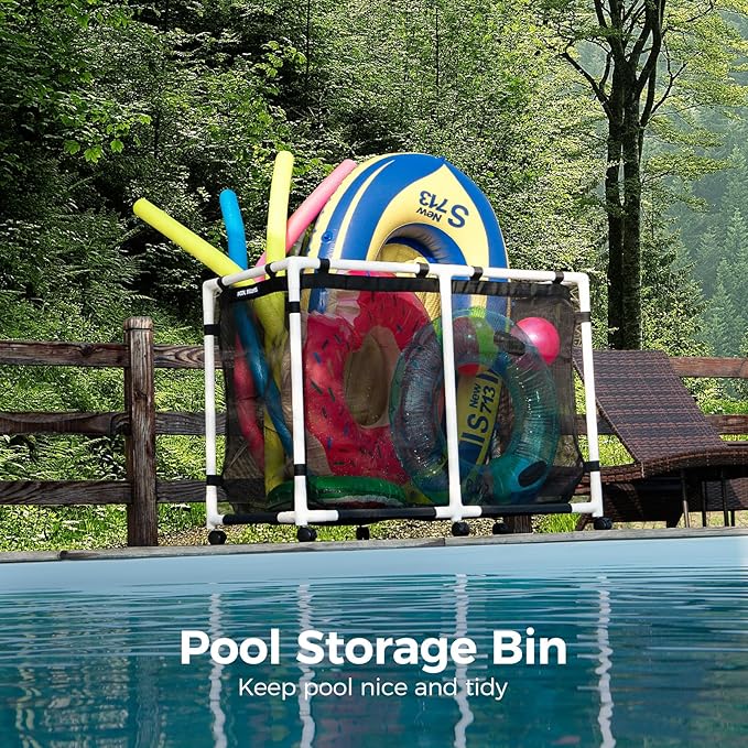 Pool Storage Bin 214 Gallons Holder for Noodles Toys Floats Towels Large Mesh Organizer for Swimming Equipments Max Style
