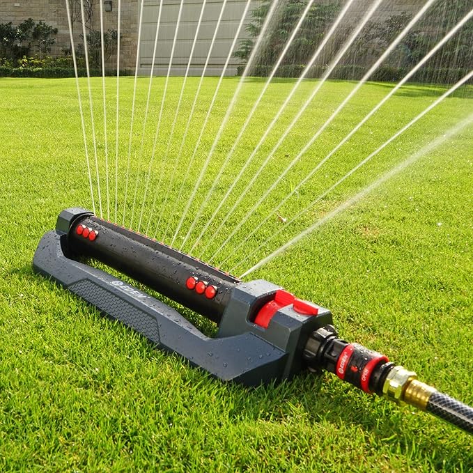 Eden 94112 3-Way Turbo Oscillating Sprinkler for Large Yard and Lawn W/Quick Connect Starter Set Covers up to 4499 sq. ft
