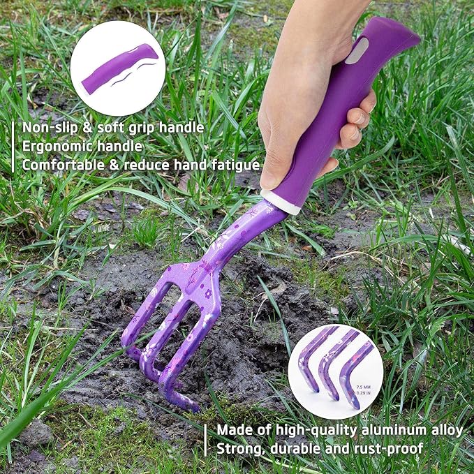 Gardening Gifts for Women Garden Tool Set Heavy Duty Gardening Hand Tools with Garden Tool Bag Purple