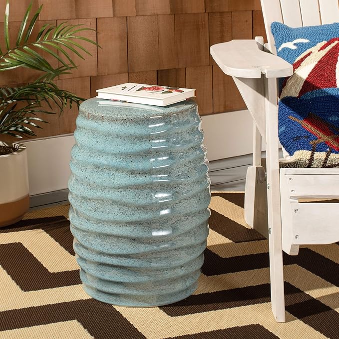 Safavieh ACS4575A Home Kita White Ceramic 19-inch Indoor/Outdoor Side Table Garden Stool