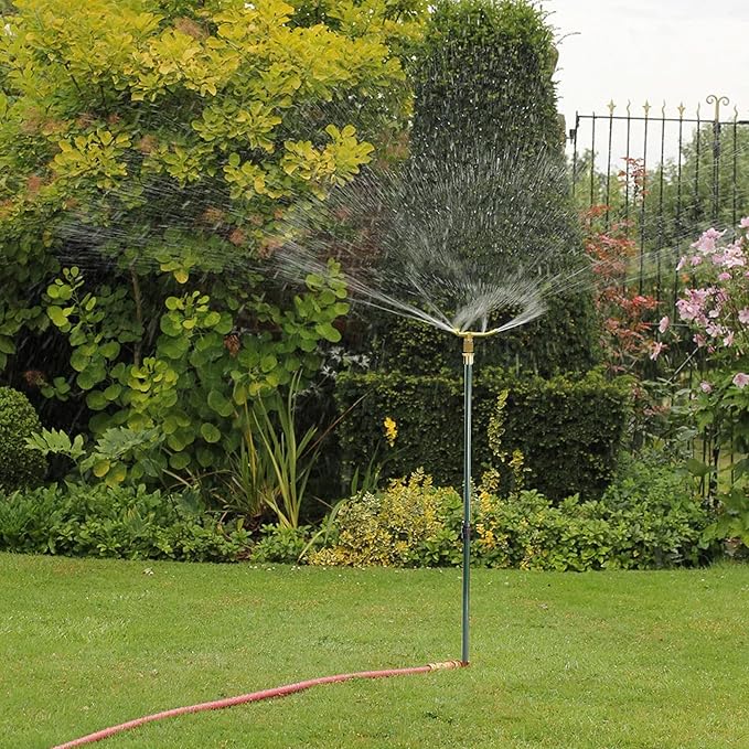 Hourleey 3-Arm Garden Sprinkler 2 Pack High-Rise Lawn Sprinkler with Adjustable Telescoping Base 360 Degree Rotation Sprinklers for Large Area Coverage Gardening Watering Lawn Irrigation System