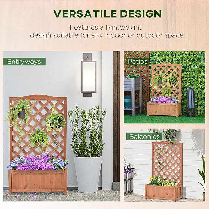 Outsunny Wooden Raised Garden Bed with Trellis 46 Planter Box to Grow Vegetables Herbs and Flowers for Backyard Patio Brown