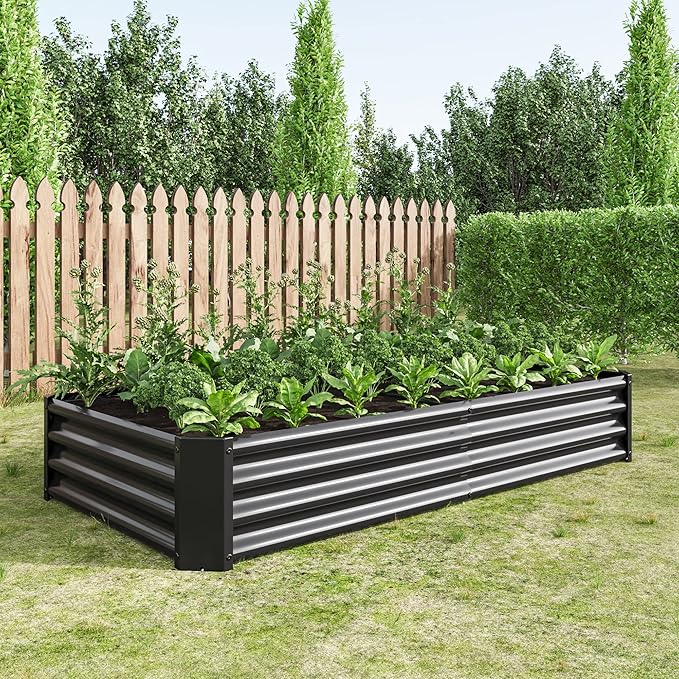 Galvanized Raised Garden Bed for VegetablesPlanter Raised Garden Boxes OutdoorMetal Raised Garden Beds Steel Kit for Vegetables Flower Herb Patio Black Rectangle
