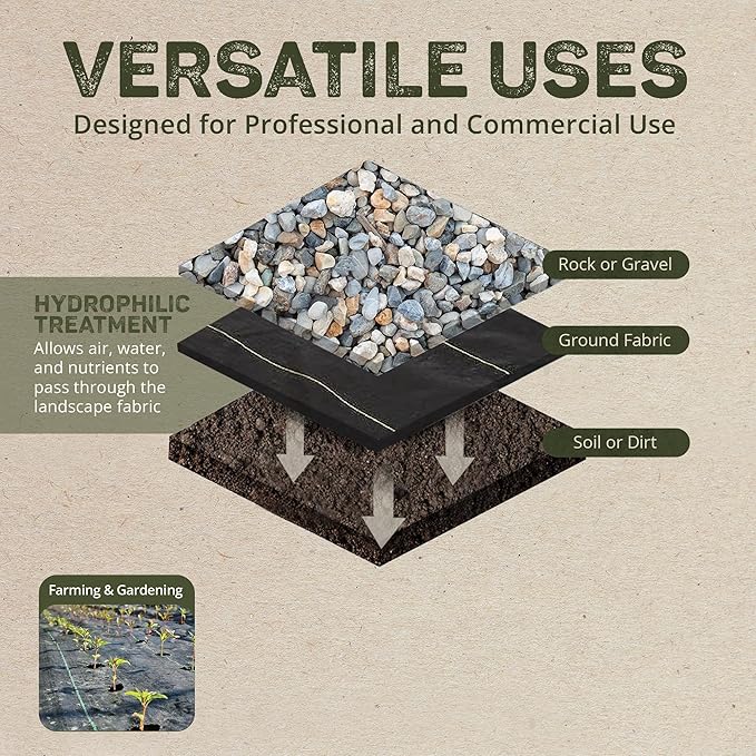 Dewitt Sunbelt Weed Barrier Fabric 3.2 oz 6x300 &amp 4x300 Feet – Heavy-Duty Ground Cover Mat for Greenhouse Floors Garden Rows Raised Beds Yard Gardening and Outdoor Landscape Protection