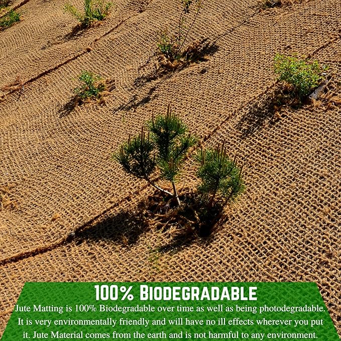Farm Plastic Supply 100% Biodegradable Jute Erosion Control - 4' x 225' - Soil Saver Mesh Blanket Erosion Control Jute Netting Erosion Control Erosion Control Blanket (1 Roll - 4' x 225')