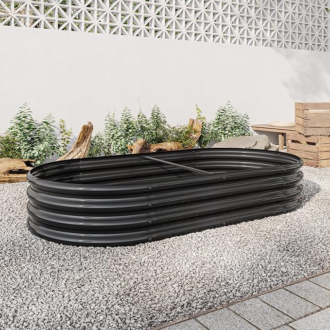 Raised Garden Bed Outdoor Oval Large Metal Raised Planter Bed for for Plants Vegetables and Flowers Black