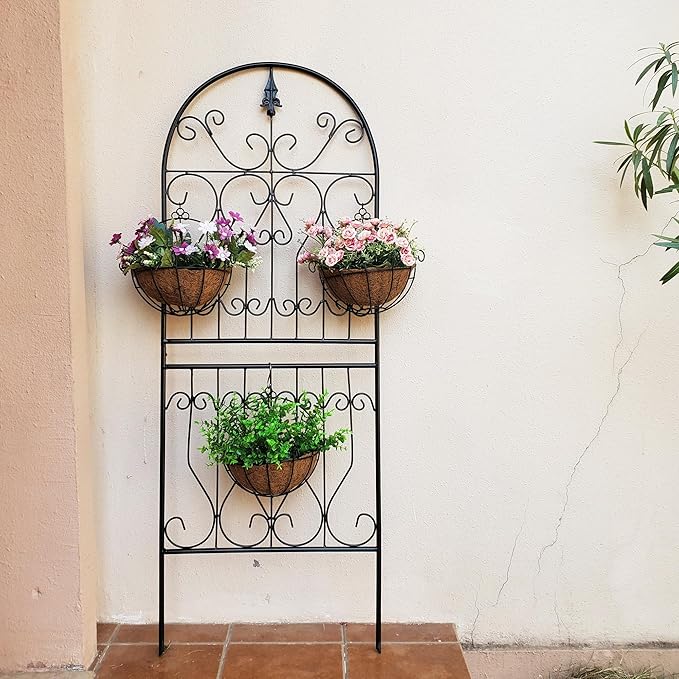 Trellis for Climbing Plants 59 H x 22 W Metal Unique Design Decorative Garden Structure Weather-Resistant Trellises Outdoor Decor Flowers Roses Vine Ivy Clematis 1 Pack