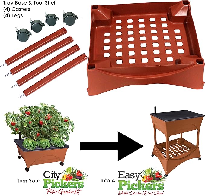 Emsco Group 2401D Includes Legs and Casters-Turns Raised Bed Garden Patio Pickers Stand Accessory Kit Brown