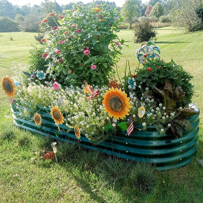 1 Pack 8x3x1.5FT Galvanized Raised Garden Bed Kit Oval Metal Ground Planter Box Outdoor Bottomless Planter Raised Beds for Vegetables Flowers Herbs Fruits Green