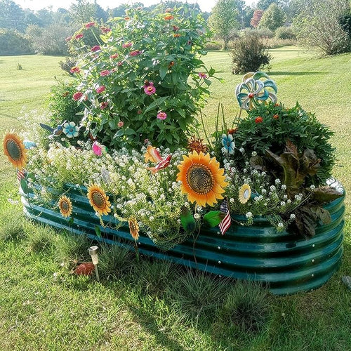 1 Pack 8x3x1.5FT Galvanized Raised Garden Bed Kit Oval Metal Ground Planter Box Outdoor Bottomless Planter Raised Beds for Vegetables Flowers Herbs Fruits Green