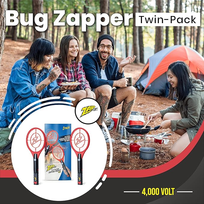 Zap It Electric Fly Swatter Racket &amp Mosquito Zapper Racket - Rechargeable Bug Zapper Racket - Fly Zapper Racket - Zapper Fly Swatter - Handheld Bug Zapper - 4000 Volt USB Charging Cable 2 Pack