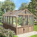 VEIKOU 6' x10' Wood Greenhouse for Outdoors with Lockable Door Cedar Frame &amp Adjustable Vent Wooden Green House with 6MM Thick Polycarbonate Panel for Garden Yard Light Brown Mocha