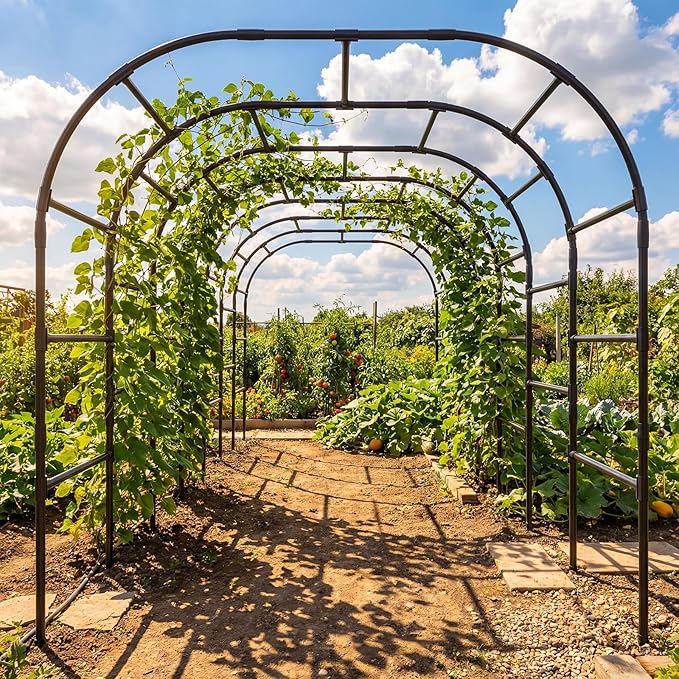 Tall Garden Arch Trellis for Climbing Plants 88in Tall Metal Plant Support Trellis Archway for Climbing Plant Vegetables Cucumber Outdoor Yard Lawn Garden Arch Tunnel Trellis