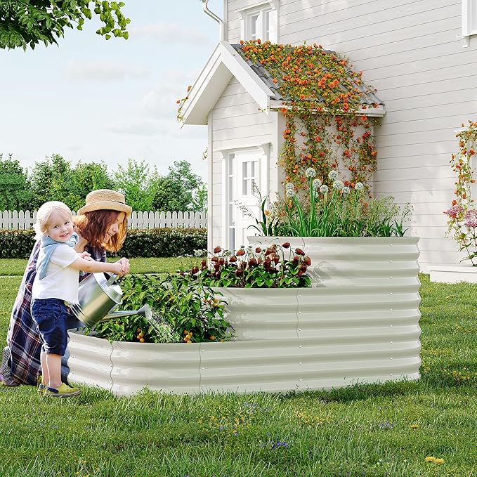 GarveeHome Galvanized Steel Raised Garden Bed - 30.7 in Deep Open-Base DesignAssembly &amp Expandable Planter Box for Vegetables/Flowers Family-Friendly Gardening Kit (5x3.5x2.5 ft)White