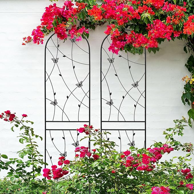 2 Pack Large Garden Trellis Heavy Duty Rustproof Iron Plant Trellis for Potted Plant Support Metal Climbing Rose Trellis Vine Vegetable Cucumber Black -86 H x 19.7 W