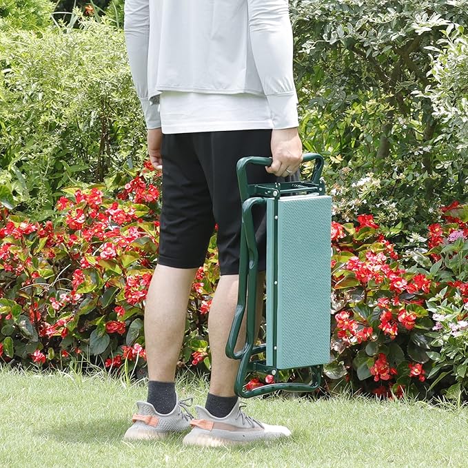 LEMY Garden Kneeler Seat Set of 2 Multiuse Portable Garden Bench Garden Stools Foldable Stool with Tool Bag Pouch EVA Foam Pad