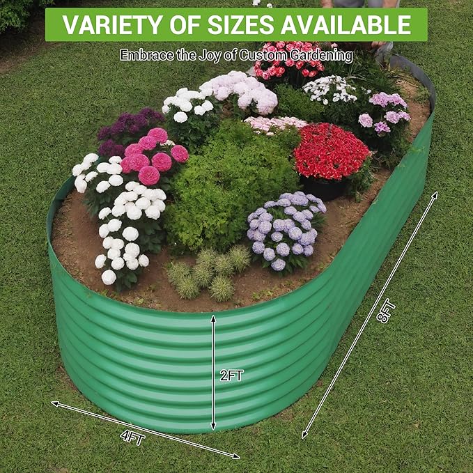 Galvanized Raised Garden Bed – 8x4x2 ft Metal Planter Box for Vegetables &amp Flowers Rust-Resistant Outdoor Gardening Easy Assembly Garden Box (Green)