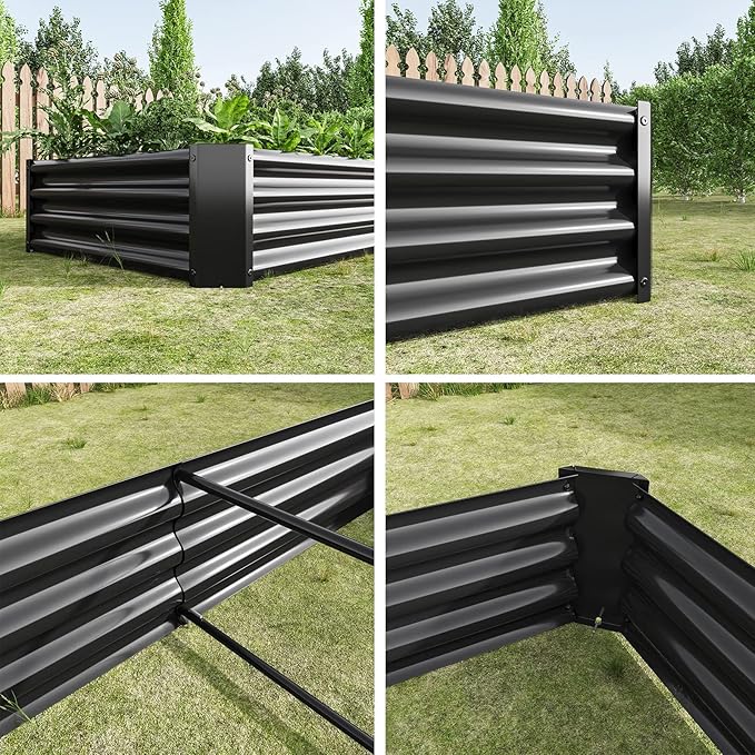 Galvanized Raised Garden Bed for VegetablesPlanter Raised Garden Boxes OutdoorMetal Raised Garden Beds Steel Kit for Vegetables Flower Herb Patio Black Rectangle