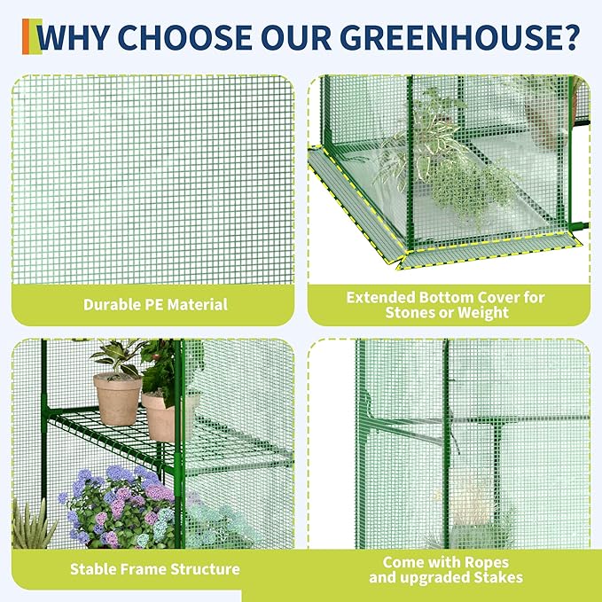 Portable Greenhouse 57 x 57 x 76'' Greenhouses for Outdoors Durable Small Green House Kit Thicken PE Cover Walk in Green Houses for Indoor Backyard Outside