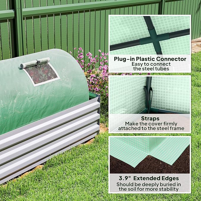 Outsunny 10' x 3' x 2' Mini Greenhouse with 5 Mesh Windows Portable Plant Hot House with PE Cover Steel Frame for Garden Backyard Green