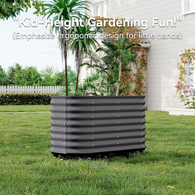 59x24x28 in Galvanized Raised Garden Bed with Wheels &amp Water Reservoir – Durable Outdoor Planter Box Elevated Raised Beds for Gardening Portable Garden Box for Indoor/Outdoor Plants Gray