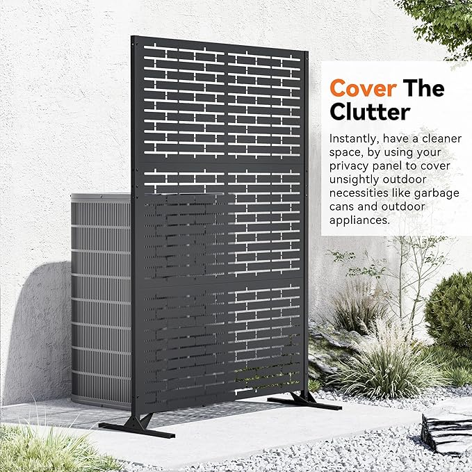 Modern Shade 4x6 FT Metal Privacy Screen with Artistic Modular Designs Decorative Patio Privacy Fence &amp Garden Divider Freestanding Outdoor Metal Fence Panel Weather-Resistant (Urban Block)