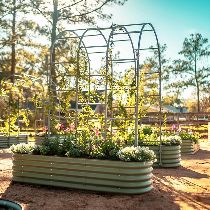 Vego Garden 1.5' Long Modular Arched Trellis System for All Classic Garden Bed for Climbing Plants Like Cucumber Beans Tomatoes &amp Vines (Garden Beds Not Included)
