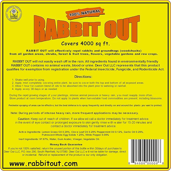 Rabbit &amp Groundhog Repellent: Rabbit Out 1 Gallon Ready-to-Use- Refill * NO Sprayer Included *