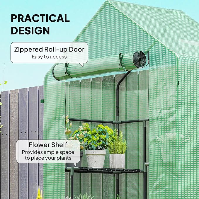 Outsunny 56 x 29 x 76 Portable Walk-In Garden Greenhouse with Built In 3-Tier Shelves