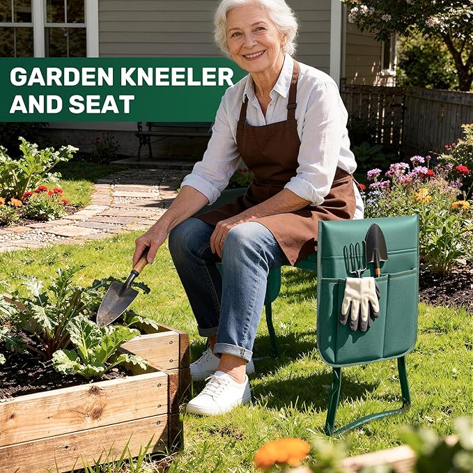 Garden Kneeler and Seat 2-in-1 Gardening Kneeling Bench Foldable Heavy Duty Garden Stool with Cushioned Pad Gardening Gifts for Seniors Women -1PCS