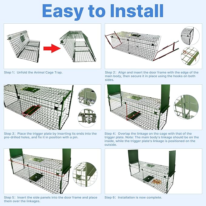 ARIFARO Animal Cage Trap (40 L x 11.6 W x 12 H) Humane Live Cage Trap Double-Door Metal Capture Cage for SkunksRaccoonsRabbitsStray CatsSquirrelsMolesGophers