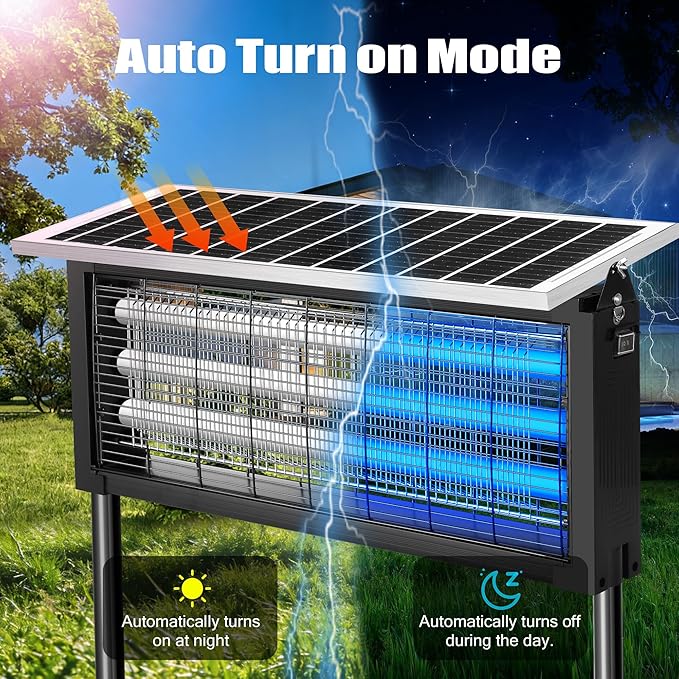 Solar Bug Zapper Outdoor - Mosquito Electric Fly Zapper 30W Waterproof - Cordless Solar Powered Bug Zapper for Patio Garden Backyard RV Camping Pond