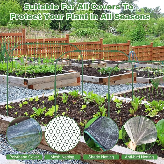 8 Sets 41.3x31.5 Garden Hoops for Raised Beds Greenhouse Hoops Grow Tunnel Durable Removable Row Cover Hoops for Garden Netting DIY Kits with 24 Clips
