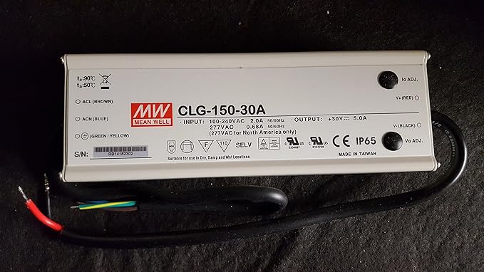 Mean Well LED Driver Ballast CLG-150-30A Class 2 Power Supply Input: 100-240VAC 2.0A / 277vac 0.68A 50/60Hz. Output: 30VDC 5.0A SELV LPS CE IP65