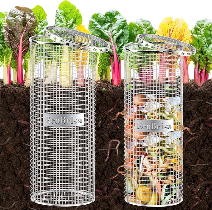 2pack Underground Worm Composting Bin Metal Compost Bin for Recycling Kitchen Food Waste Outdoor Worm Compost Bin with Holes and Lid Use in Outdoor Garden Vegetable Patch Backyard