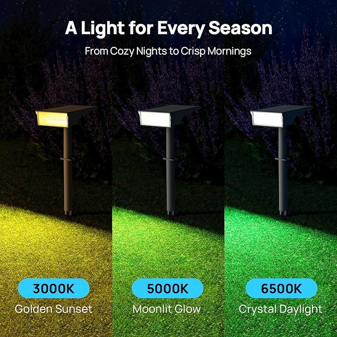 Consciot Solar Lights Outdoor Waterproof 3000/5000/6500K Solar Spot Lights Adjustable 170° Garden Lights for Outside Yard Landscape Lighting Pathway Halloween IP65 Auto On/Off 4 Pack WS002UCW