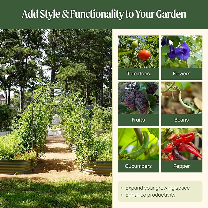 Vego Garden Modular Arched Trellis System Single Section 3.0' Long Trellis for Classic Garden Bed for Climbing Plants Like Cucumber Beans Tomatoes &amp Vines (Garden Beds Not Included)