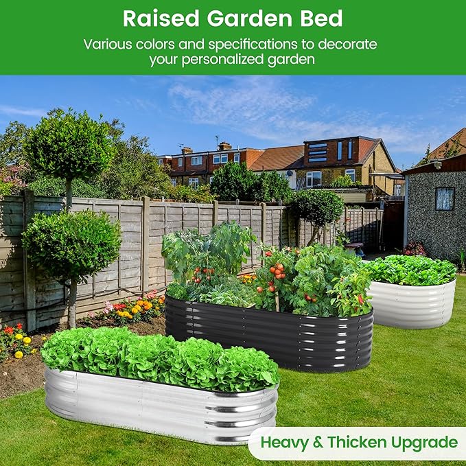 4.5×2×1ft 2pcs Galvanized Silver Planter Garden Boxes Outdoor Galvanized Raised Garden Bed Kit Oval Large Metal for VegetablesFlowers and FruitsAnti-RustRubber Edge