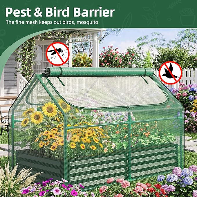 Superlele Mini Greenhouse for Outdoor 48x24x36In Portable Greenhouse with 2 Large Zipper Doors Reinforced Green PE Mesh Cover for Plant Protection and Winter Gardening Steady Steel Frame