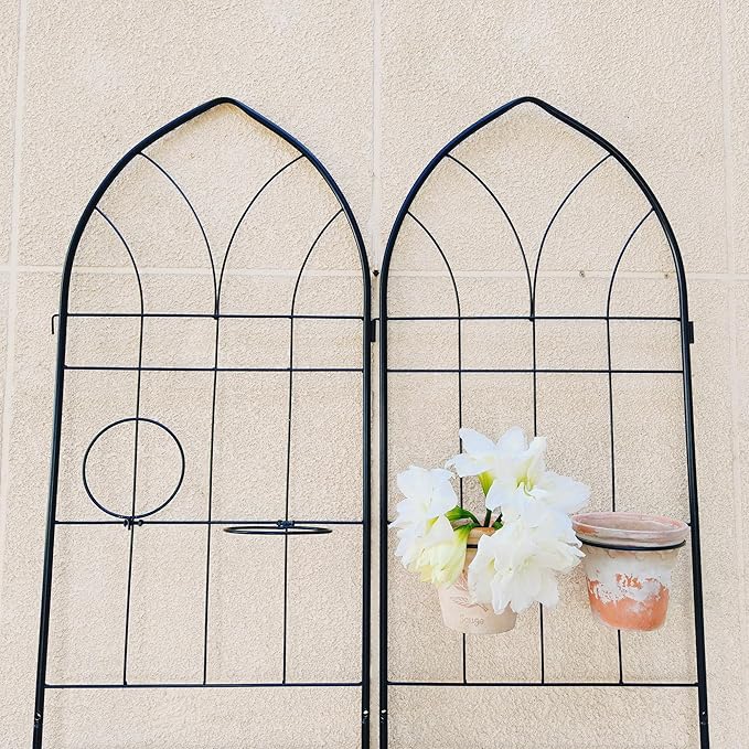 2 Pack Metal Garden Trellis 78.7 x 19.7 Inches Rustproof Black Plant Support for Climbing Vines Roses Beans Peas Cucumbers
