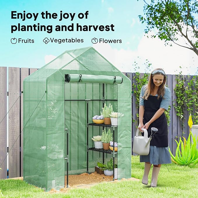 Outsunny 56 x 29 x 76 Portable Walk-In Garden Greenhouse with Built In 3-Tier Shelves