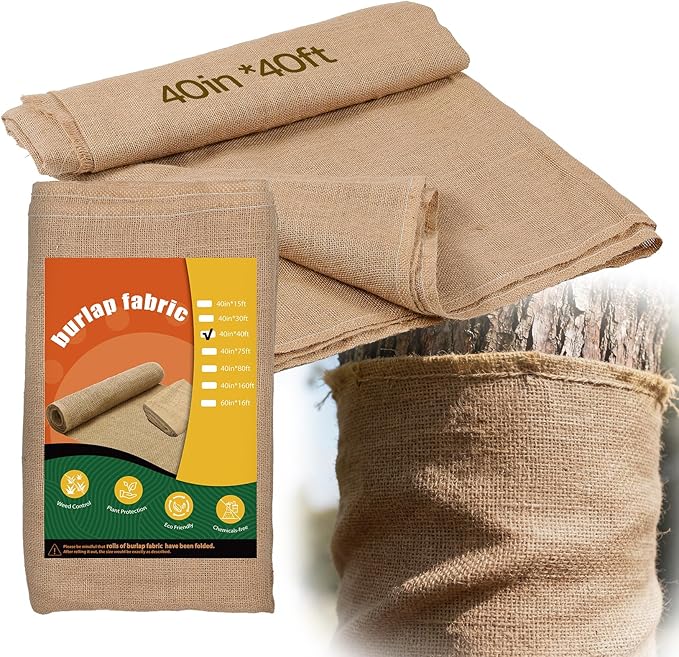 40 Inch x 40 Feet Garden Burlap Fabric - Heavy Duty Burlap Roll High Denisty Jute Fabric Natural Burlap for Plant Protection Weed Barrier Wedding Decor and DIY Crafts