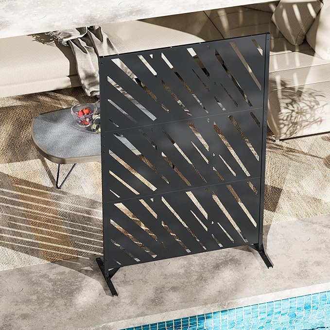 Modern Shade 4x6 FT Metal Privacy Screen with Artistic Modular Designs Decorative Patio Privacy Fence &amp Garden Divider Freestanding Outdoor Metal Fence Panel Weather-Resistant (Slant Linea)