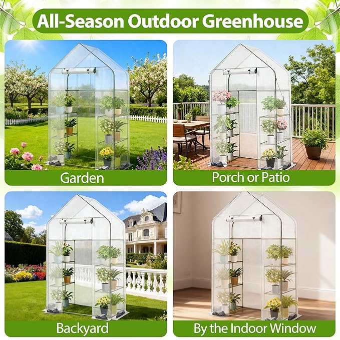 Walk-in Greenhouse 27.6 x 55 x 79 Inch Outdoor Plant Green House with 3 Tiers 6 Shelves Heavy Duty Steel Frame &amp Thicken PE Cover Portable Greenhouses for Balcony Patio Deck Gardening