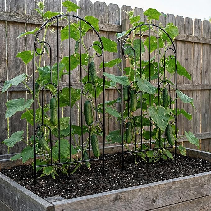 SCENDOR 2 Pack Arched Metal Garden Trellis for Climbing Plants 45 H x 15.9 W – Rustproof Iron Trellis with Decorative Scrollwork Perfect for Roses Clematis Vines and Patio Decor
